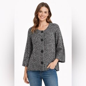 Croft & Barrow Marled Gray Button Front Cardigan Sweater Size M